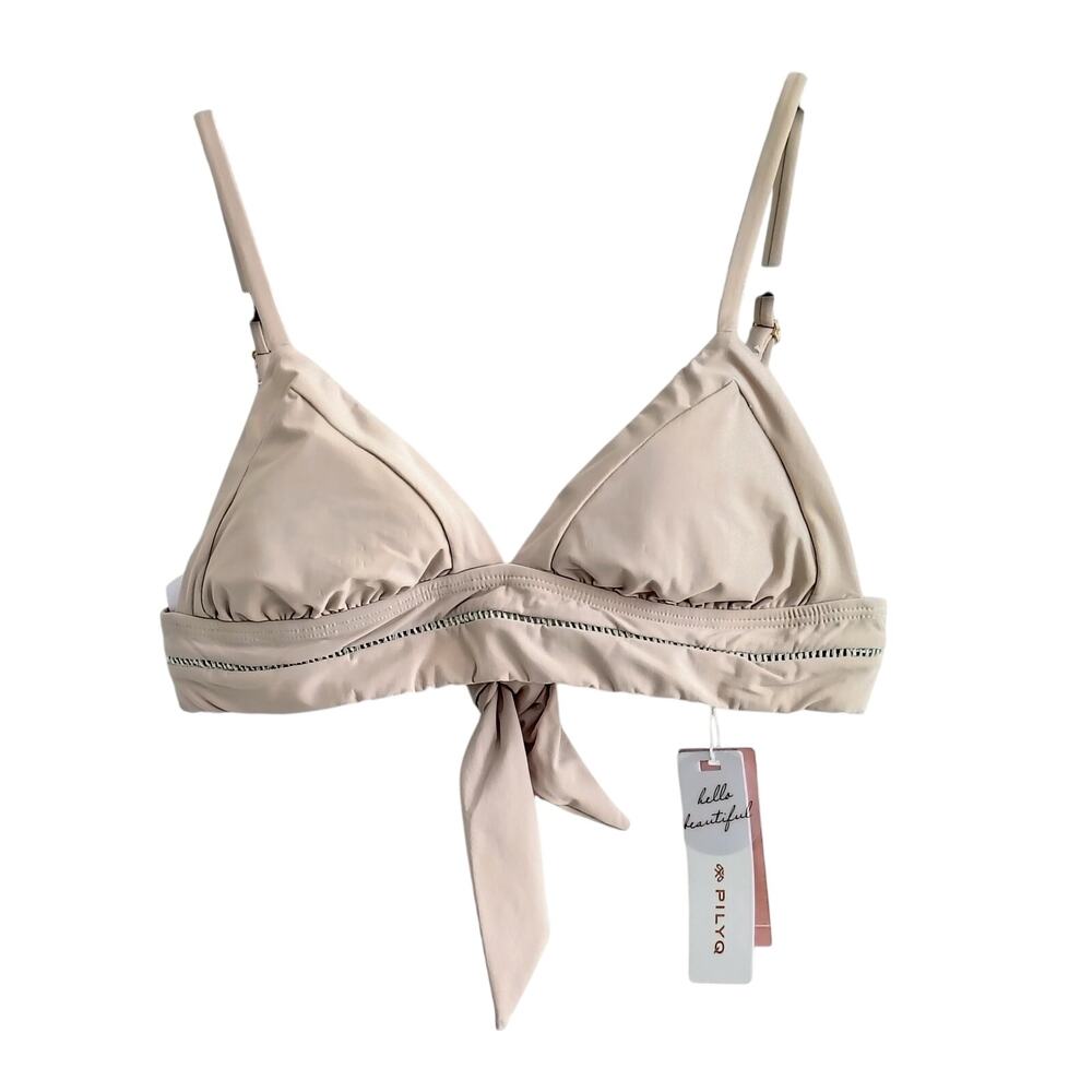 PQ Pyliq Women Small Tan Triangle Kylie Bikini Top Tie Swim NEW Boho Chic